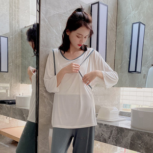 Conjuntos de pijamas de maternidad para amamantar, ropa de dormir para mujeres embarazadas, Top de <span class=keywords><strong>manga</strong></span> <span class=keywords><strong>larga</strong></span> + Pantalones, Camisón de <span class=keywords><strong>lactancia</strong></span> - Product Image 2