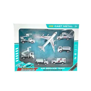 Gift Pack Diecast Legering Vliegtuig Luchthaven Speeltoestel Met Vrachtwagens Speelgoed