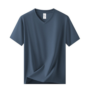 T-shirt basic estiva a maniche corte in misto cotone e modal da <span class=keywords><strong>uomo</strong></span> con logo personalizzato, unisex, casual, con <span class=keywords><strong>scollo</strong></span> a V, per <span class=keywords><strong>uomo</strong></span> e donna. - Product Image 5