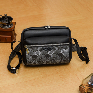 New Men's Fashion Trendy Geometric PU Crossbody Casual <b>Bag</b> Urban Simplicity Multi-compartment Large Zipper Closure Shoulder - Product Image 3