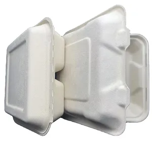 Pulp Molding Friendly Bagasse Paper 8 inch 9inch Clamshell burger box disposable eco-friendly paper tableware