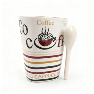 Tazas de Café/Té de Gres con Diseño Retro Glaseado en Caja de Color, con Cuchara, Aptas para Microondas y Lavavajillas, 11oz, Regalos Seguros - Product Image 1