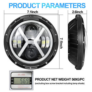 Phares LED ronds en forme de X de 7 pouces avec DRL et clignotant pour j-eep W-rangler JK grand <span class=keywords><strong>cherokee</strong></span> projecteur lentille phare LED - Product Image 4