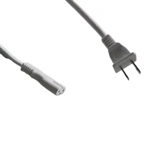 White NISPT-2 2/C 18AWG Flat wire power cable 2 pin US Nema plug lamp power cord free end with switch