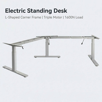 Bureau d'angle électrique intelligent à 3 pieds, réglable en hauteur et rotatif, en forme de L, pour le travail debout
