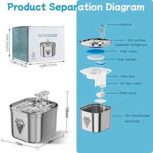 Bebedero para Mascotas Diamond, Acero Inoxidable, 750g, Dispensador Automático Eléctrico para Perros y Gatos, Desmontable con Ventana - Product Image 5