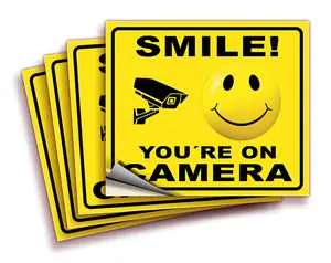 微笑你在相机贴纸7x 6英寸贴花窗户或玻璃内，紫外线，天气，商业安全相机标志