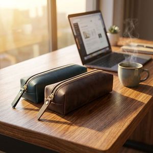 Simple Top Layer Cowhide Zipper Durable Pencil Case Student Pencil <b>Box</b> <b>Large</b> Capacity Modern Stationery Bag Welcome <b>Gifts</b> - Product Image 4