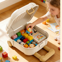 Boîte de rangement pour jouets d'enfants de style dessin animé avec poignée télescopique et roulettes, organisateur pliable de style valise, boîte cadeau d'anniversaire