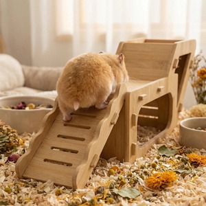 Casa de Bambú para Hámster con Escalera y Escondite, Refugio Duradero para Mascotas Pequeñas, Forma Rectangular, para Suministros de Hámster - Product Image 3