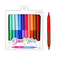 Ensemble de 12 marqueurs double embout pour enfants, fournitures d'art de dessin DIY, papeterie scolaire, marqueurs de coloriage à double pointe lavables