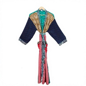 Robe longue patchwork pour femme, imprimé léopard, manches longues, vêtements de nuit doux en tissu, tenue d'intérieur d'automne avec cordon de serrage - Product Image 1
