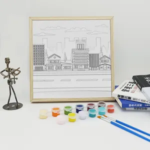 DIY Oil 20*20 cm carton colorful buildings Painting by Numbers Kit with Brushes acrylic colors for kids cotton canvases