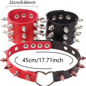 Sınır ötesi Harajuku tarzı Punk Bakır Gerdanlık Bambu Zincir Kalp şeklinde Unisex Üç parçalı Boyun Halkası Bilezik Seti Kalın - Product Image 2