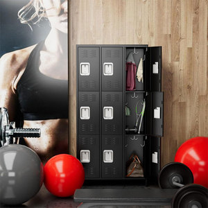 Casier industriel en acier laminé à froid à 9 portes, style américain avec pieds, couleur et taille personnalisables, robuste pour salle de sport, vestiaire, entrepôt - Product Image 3