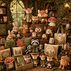 Jouets en peluche personnalisés Forêt Enchantée, animaux en peluche <span class=keywords><strong>renard</strong></span>, cerf, <span class=keywords><strong>écureuil</strong></span>, hibou, champignon pour <span class=keywords><strong>l</strong></span>'affichage en boutique de cadeaux de contes de fées - Product Image 1