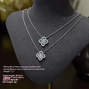 Customized 925 Silver 18K 14K Jewelry Pendant Necklace <strong>with</strong> Diamond Flower and Water Drop Zircon Leaf Clover <strong>Cross</strong> Linked <strong>Chain</strong> - Product Image 4