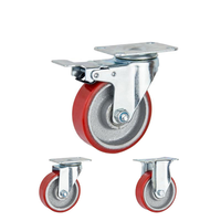 Roues pivotantes à frein en PU rouge avec noyau en fer, de 75 mm, 100 mm, 125 mm, à usage moyen, capacité 80-100 kg, pour chariot de transport