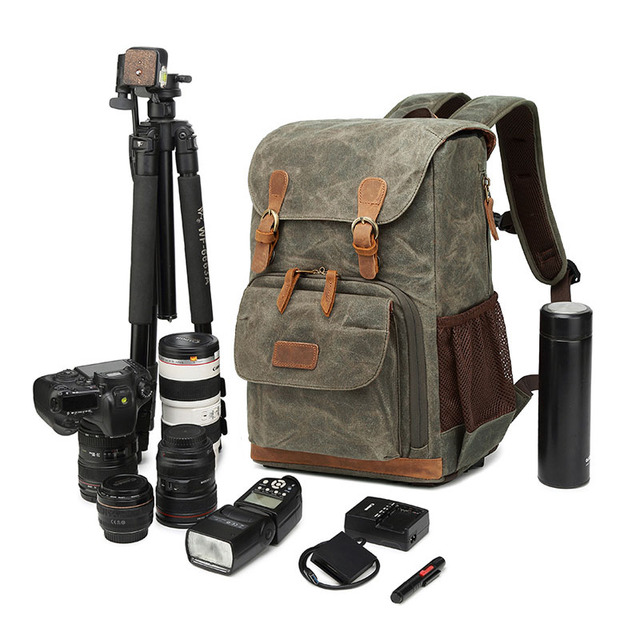 Yiscaxia DSLR SLR Waterproof Canvas Camera Bags Rucksack  Laptop Bag Travel Bag for Camera and Lens Tripod Accessories