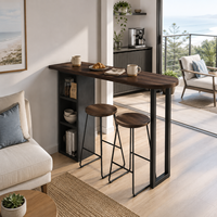 Table de bar industrielle moderne avec rangement, plateau en bois étroit, structure en acier, table basse pour la maison, la cuisine, le balcon