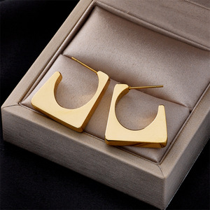 Geometric <b>Stud</b> Earrings Gold Irregular <b>Titanium</b> Steel Unisex Fashion Jewelry - Product Image 1