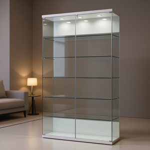Vitrine moderne en verre 120x40x210cm, portes battantes verrouillables blanc brillant avec éclairage LED et 5 étagères - Product Image 3