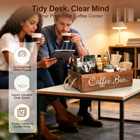 Organisateur de station à café avec petits séparateurs amovibles, rangement en bois pour accessoires de bar à café, panier porte-capsules Kcup