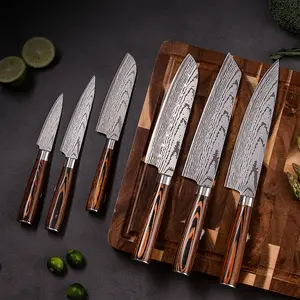 6 Stuks Hoge Carbon Roestvrij Staal Laser Damascus Japanse Keukenmessen Chef Sandoku Hakmes Set Met Mes Cover