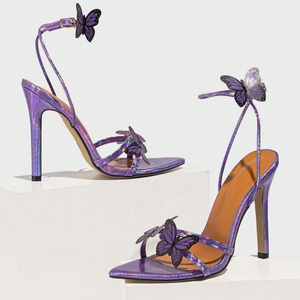 Sandales à talons hauts pointus tridimensionnelles pour femmes, chaussures pour femmes, chaussures à talons hauts violets pour soirée - Product Image 4
