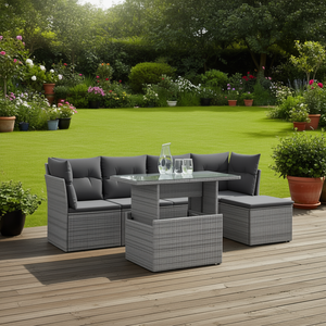 Ensemble de canapés de jardin en rotin gris avec structure en acier et verre trempé, mobilier d'extérieur pour jardin, design contemporain, 6 places - Product Image 2