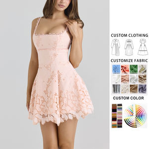 Personalizado de moda de encaje recortado patrón de bordado inglés cuello cuadrado imperio cintura sin mangas A-Line Mini <span class=keywords><strong>vestidos</strong></span> casuales - Product Image 1