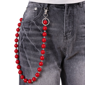 Chaîne de taille perlée Yueli Hip Hop pour hommes, en alliage de zinc, motif numérique, double anneau, accessoire décontracté pour pantalon, en stock - Product Image 2