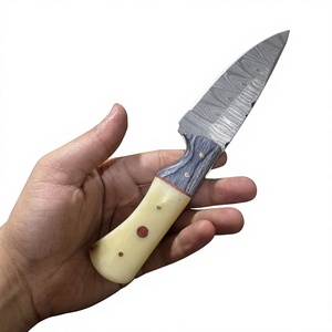 Couteau à lame fixe Drop Point en acier Damas avec manche en bois Pakka bleu, facile à transporter, personnalisable pour la chasse, le camping et la survie - Product Image 2