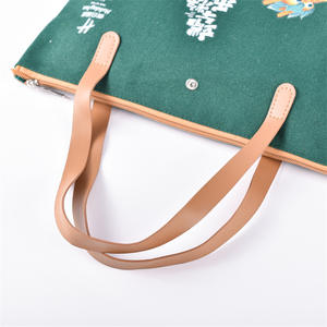 Sac fourre-tout en toile de coton réutilisable de taille moyenne imprimé personnalisé avec poignée en cuir pour les achats promotionnels - Product Image 4