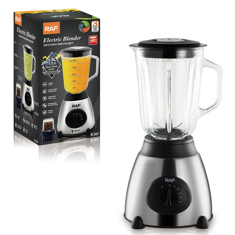 Appareil de cuisine 1000w Blender pour Smoothies Portable Blender Glass Cup avec Grinder 5 Vitesses