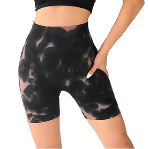Short de sport sans couture taille haute élastique pour la course et le yoga, extensible dans les quatre sens, respirant, effet push-up, froncé - Product Image 1