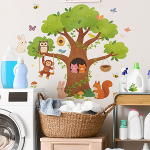 Autocollant mural <span class=keywords><strong>grand</strong></span> <span class=keywords><strong>arbre</strong></span> en PVC auto-adhésif, motif animaux de dessin animé, idéal pour chambre d'enfant et crèche - Vente chaude - Product Image 4