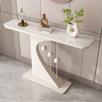 Console d'entrée en métal de luxe léger, design mural minimaliste moderne en ardoise, table d'appoint semi-circulaire face à la porte