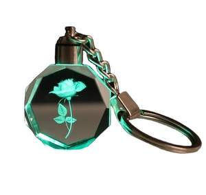 2024 New Blnieece Wholesale 3D Laser Engraved Transparent LED Crystal Keychain Blank Glass Photo Keyring
