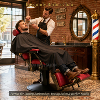 Fauteuil de barbier vintage hydraulique pour hommes, couleur bordeaux, 360° °   Fauteuil de Barbier Pivotant et Inclinable – Vente Directe Usine pour Salons de Coiffure et de Barbier