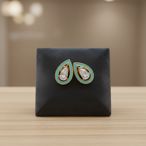 Joyería Minimalista y Elegante para Mujer, Aretes de Diamantes en Forma de Lágrima con Borde de Esmalte Azul, para Uso Diario - Product Image 4