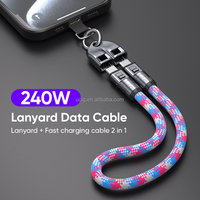 Cordon de téléphone tressé anti-perte avec charge rapide 240W Type C, câble de données C vers C et dragonne pour coque de téléphone