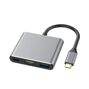 סגסוגת אלומיניום רב יציאות באיכות גבוהה 3 In1 USB סוג C רכזת ל-HDMI מהירות גבוהה 3.0 USB סוג C ל-HDMI מתאם HD 4k USB C רכזת