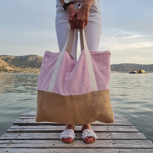 Borsa Shopper per <span class=keywords><strong>la</strong></span> ragazza borsa da spiaggia in tela estiva all'ingrosso perfetta per <span class=keywords><strong>la</strong></span> borsa di spugna rosa da spiaggia - Product Image 1