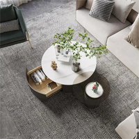 Meubles de salon plaque de roche table basse ronde en acier inoxydable design de luxe leger pour grandes et petites familles