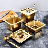 Goldene Edelstahl-Dampftischpfanne Stapelbare Gastronorm GN-Pfanne Mit Deckel Kommerzieller Buffet-Catering-Lebensmittelbehälter