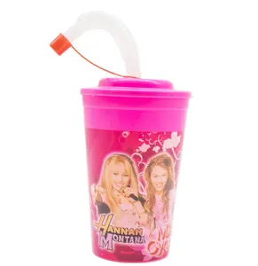 390ml Promotional personalized kids fun water cup custom logo plastic drinking water cup with lid and flexible straw