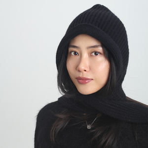 Topi rajut wanita ringan, topi syal Kombo tebal hangat leher penutup wajah musim gugur/dingin 100% Polyester - Product Image 2
