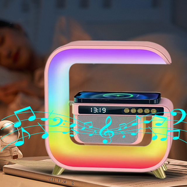 Led Rgb Light 10W 15W Wireless Charger Station BT Speaker Desk Lamp With Wireless Charger Wake up Light