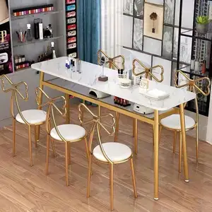 White Desk Equipment High Salon Furniture Manicure Stool Dust Collector Bar Led Light And Chair Set For Triple Nail Table